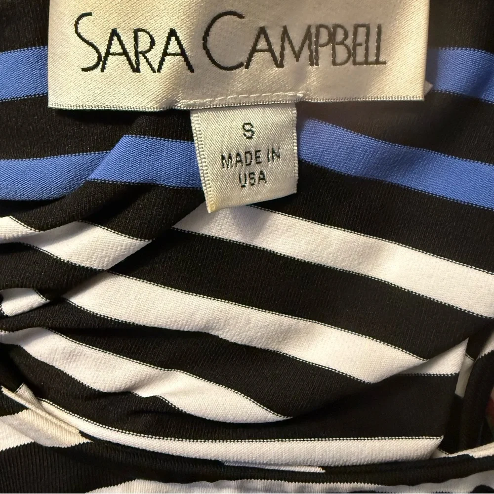 SARA CAMPBELL DRESS MAXI BLACK WHITE BLUE STRIPES SLEEVELESS USA SIZE S